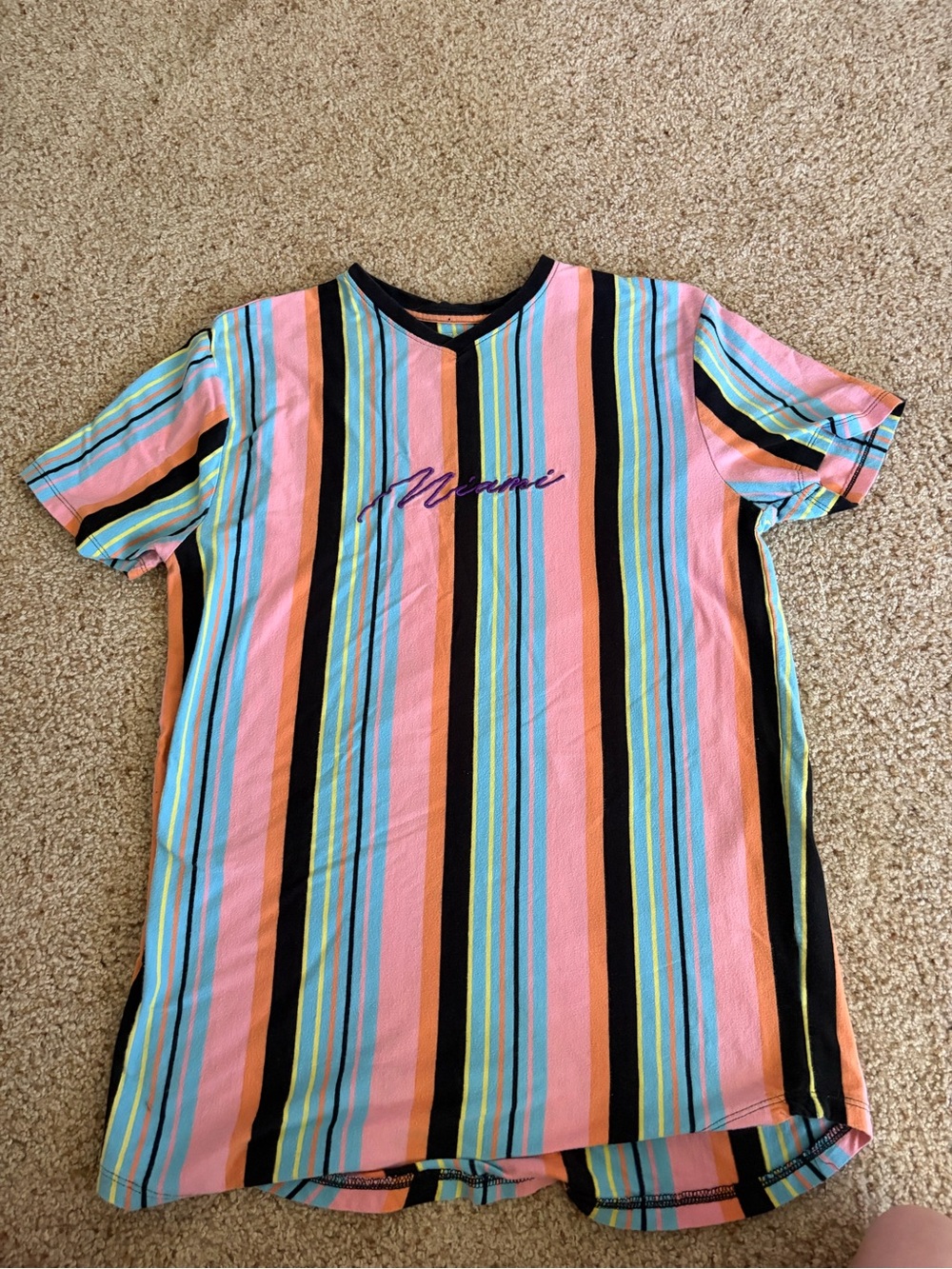 Multicolor Vertical Stripe Short Sleeve V-Neck Tee